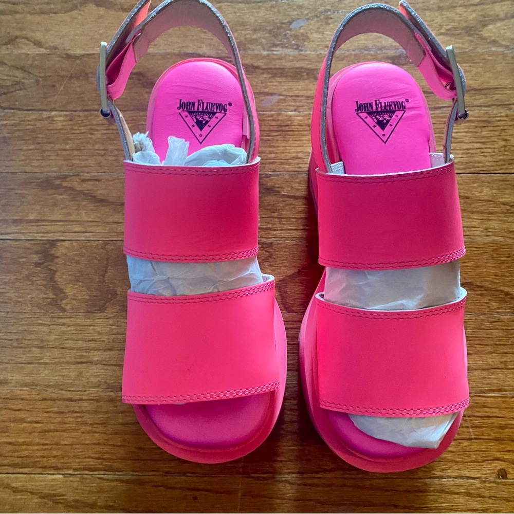 John Fluevog Skyhigh-F Razzle Platform Sandal - Vibrant Pink - Picture 10 of 13